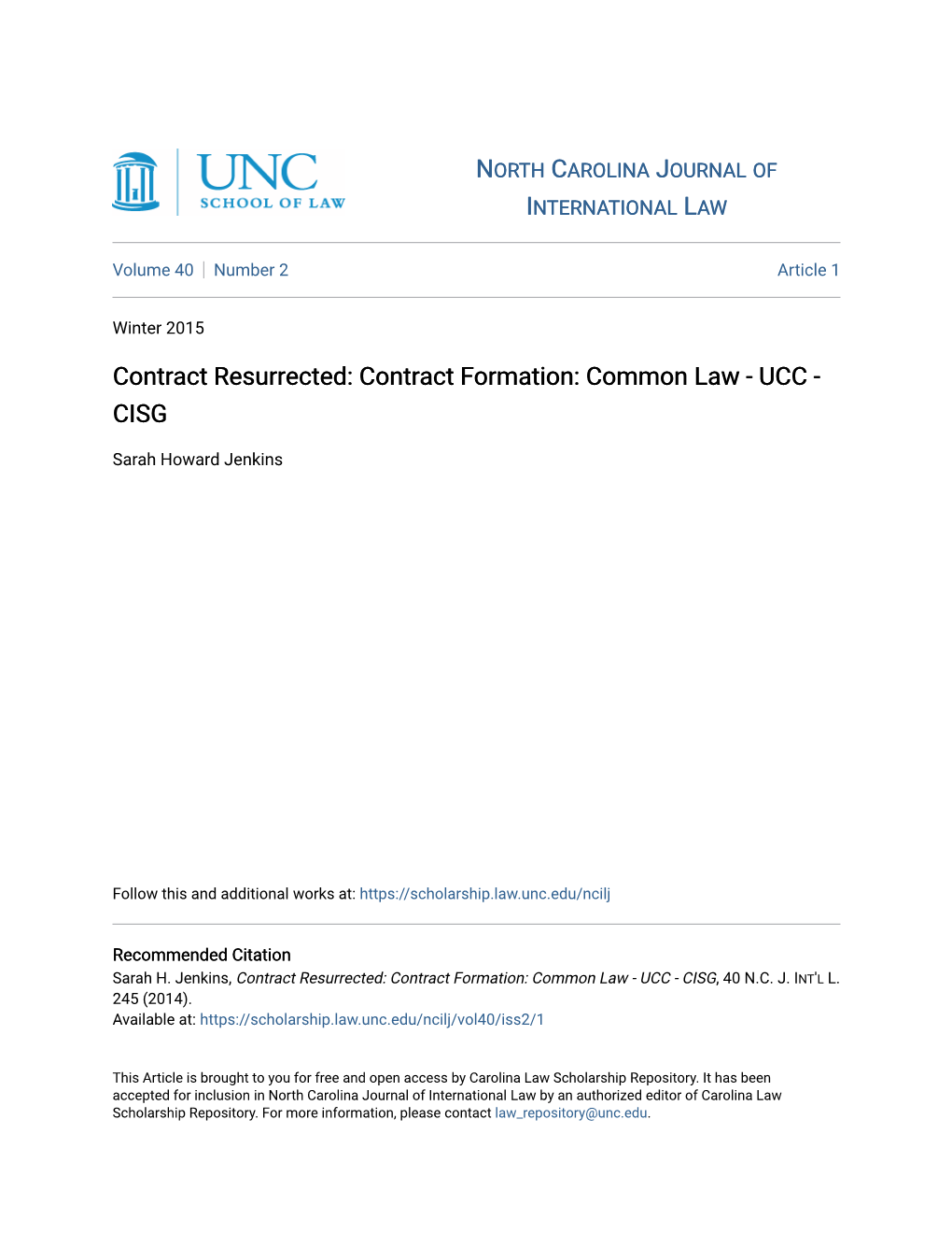 Contract Formation: Common Law - UCC - CISG