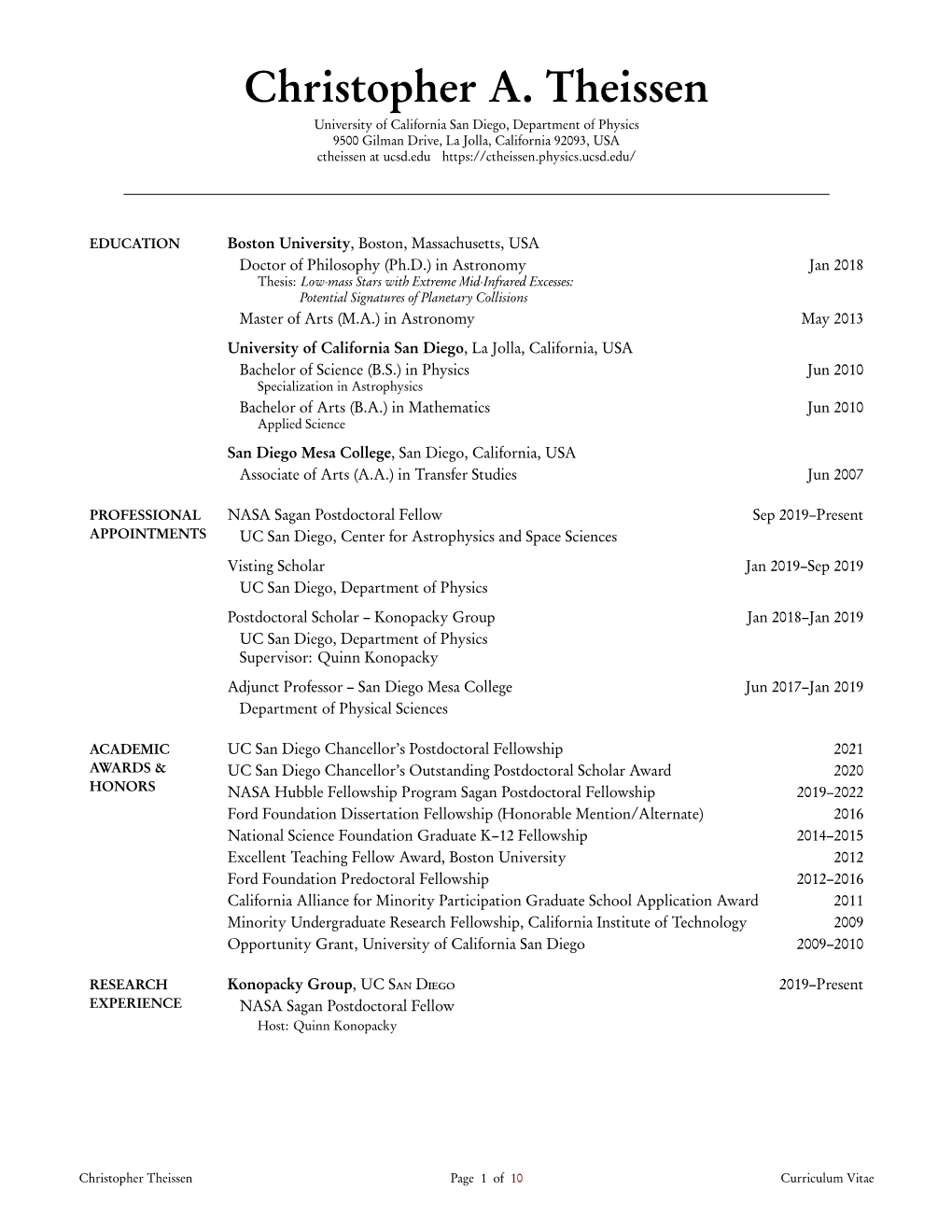 Christopher Theissen's CV