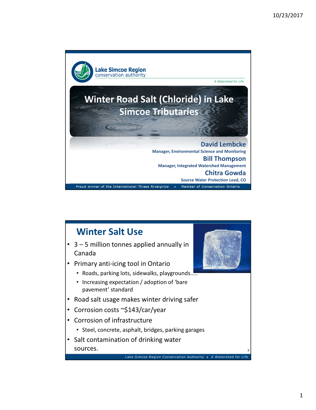 Winter Road Salt (Chloride) in Lake Simcoe Tributaries Winter Salt
