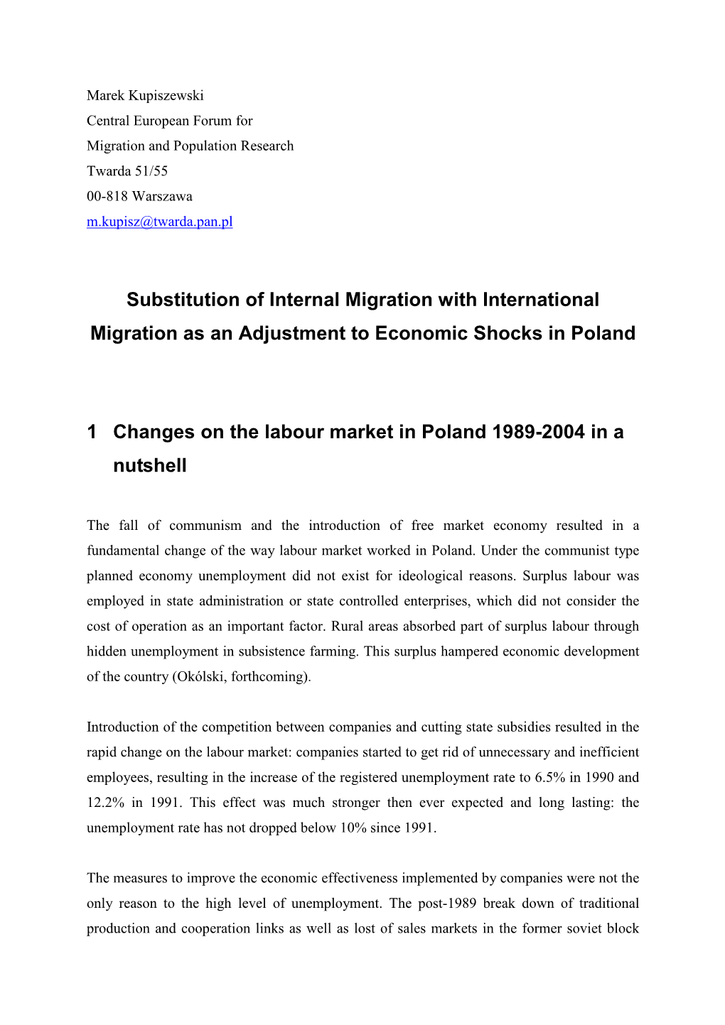 Kupiszewski-Substitution of Internal Migration As an Adjustment To