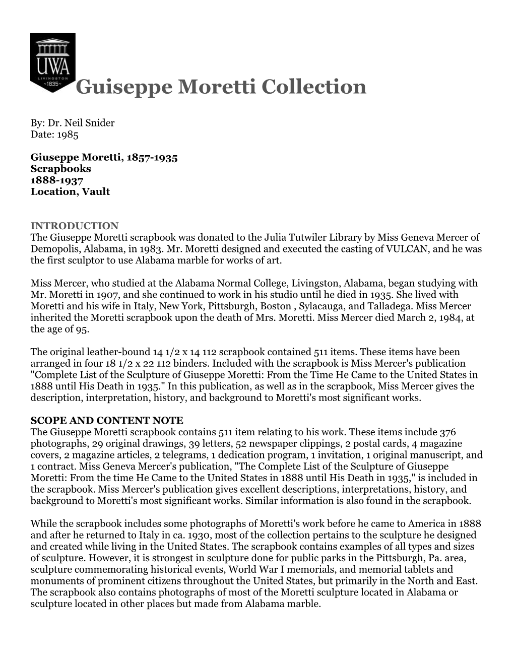 Guiseppe Moretti Collection