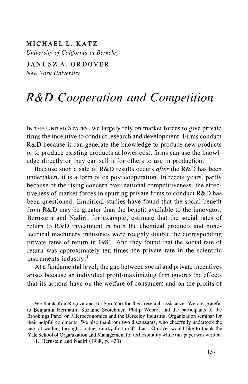 R&D Cooperation and Competition