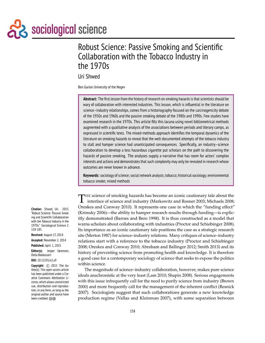 Passive Smoking and Scientific Collaboration with the Tobacco