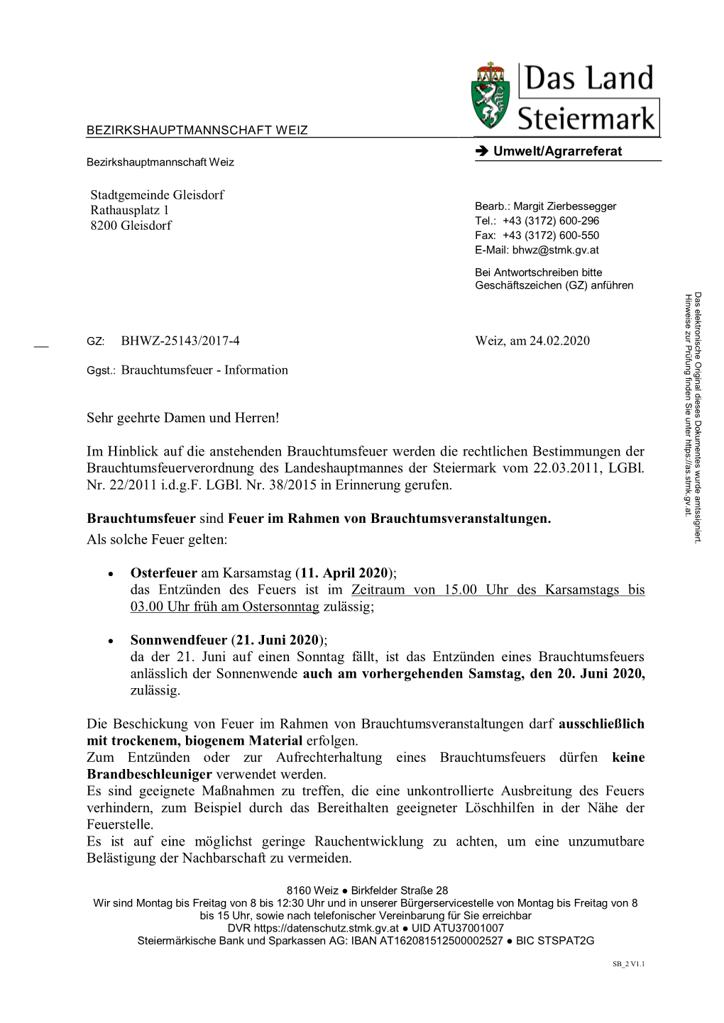BEZIRKSHAUPTMANNSCHAFT WEIZ  Umwelt/Agrarreferat Bezirkshauptmannschaft Weiz