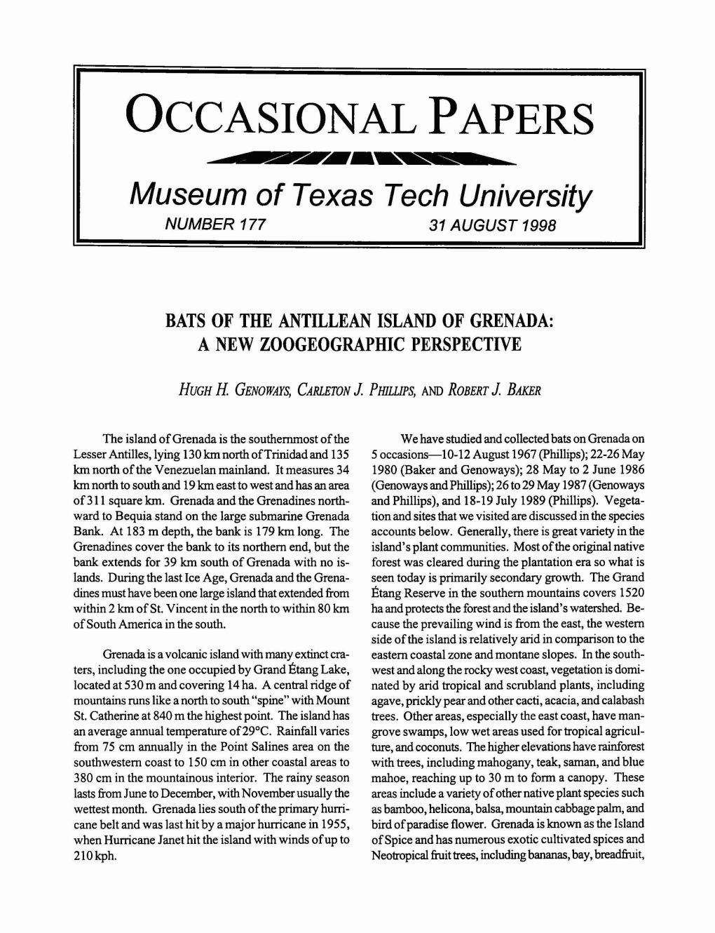 Bats of the Antillean Island of Grenada: a New Zoogeographic Perspective