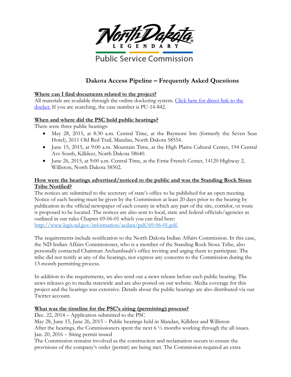 Dakota Access Pipeline – Frequently Asked Questions