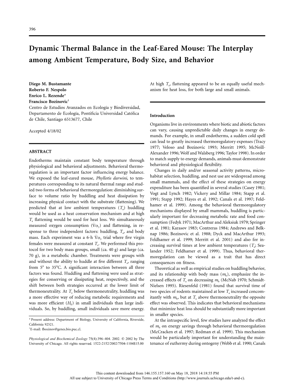 Dynamic Thermal Balance in the Leaf‐Eared Mouse