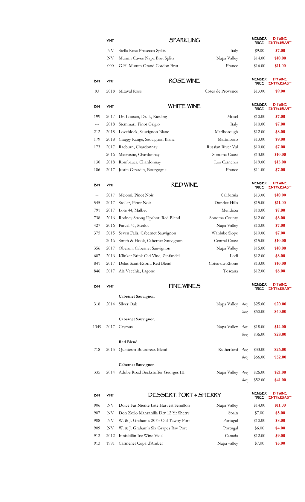 NV Stella Rosa Prosecco Splits Italy $9.00 $7.00 NV Mumm Cuvee Napa Brut Splits Napa Valley $14.00 $10.00 000 G.H. Mumm Grand Cordon Brut France $16.00 $11.00