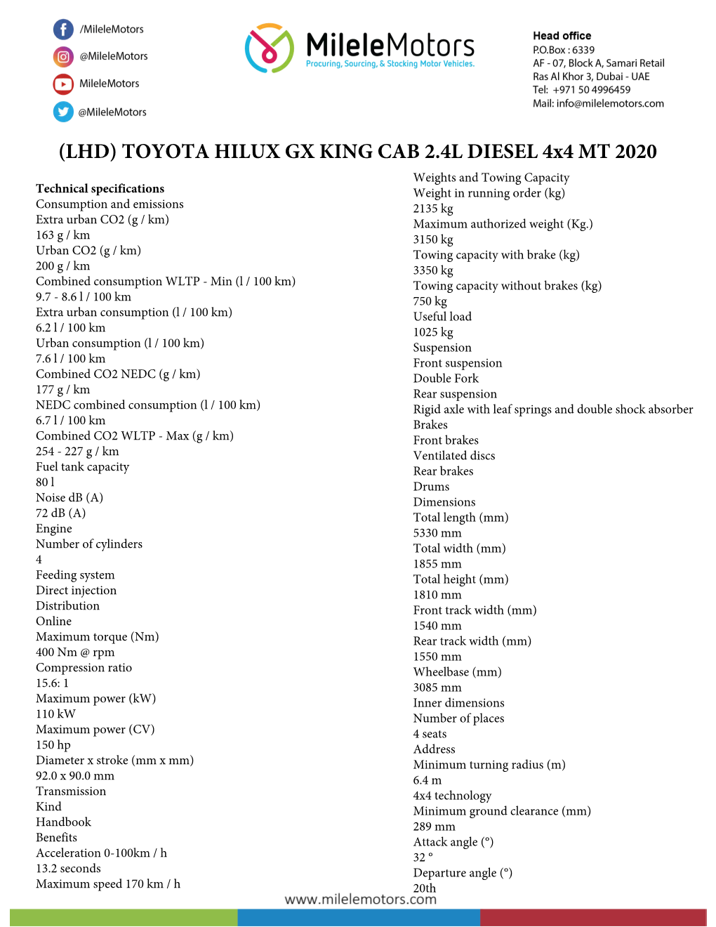 (LHD) TOYOTA HILUX GX KING CAB 2.4L DIESEL 4X4 MT 2020