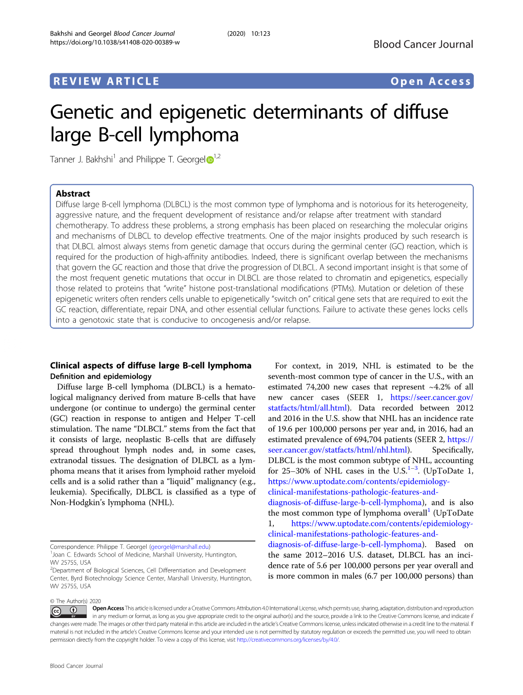 Genetic and Epigenetic Determinants of Diffuse Large B-Cell Lymphoma Tanner J
