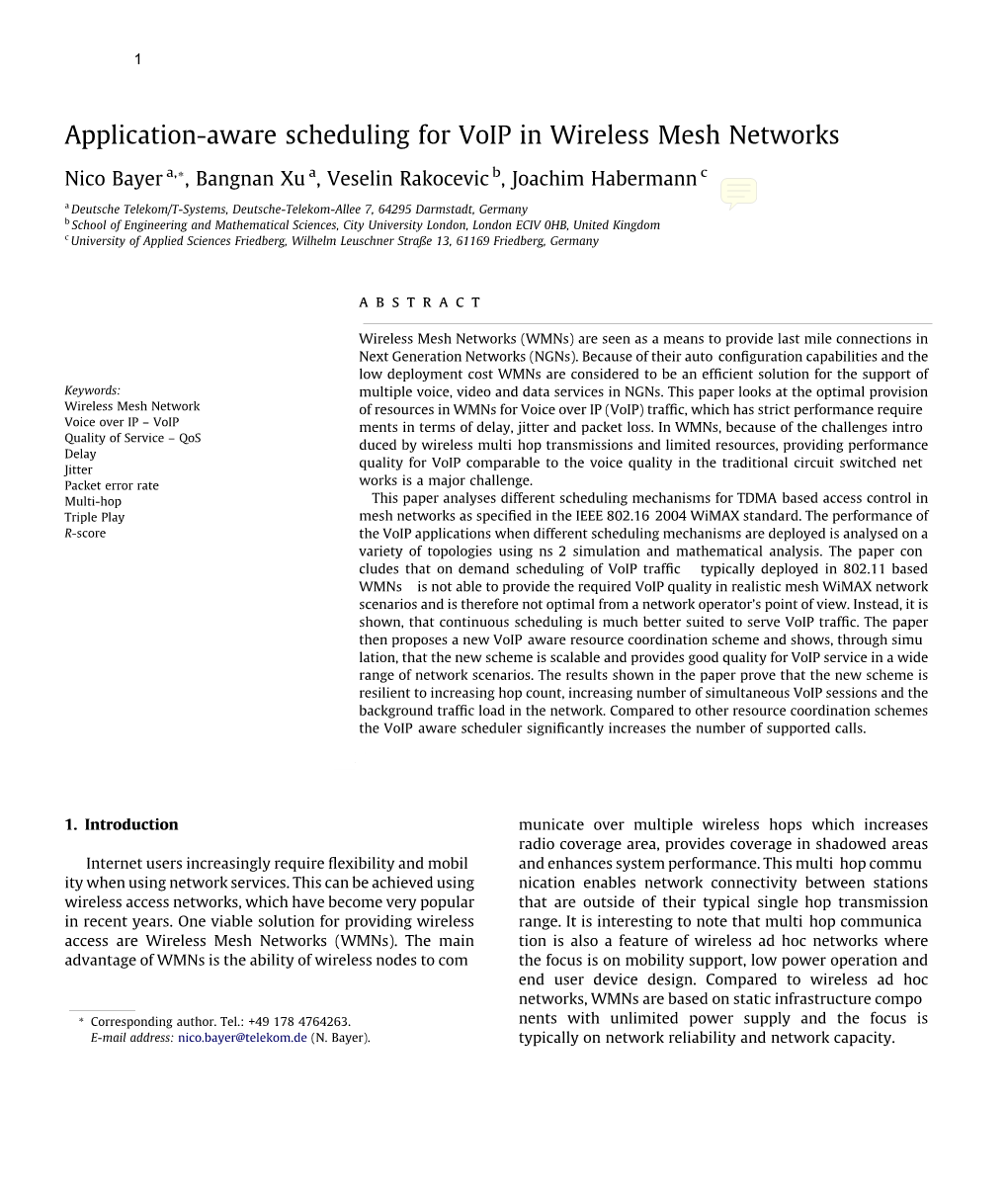Application-Aware Scheduling for Voip in Wireless Mesh Networks