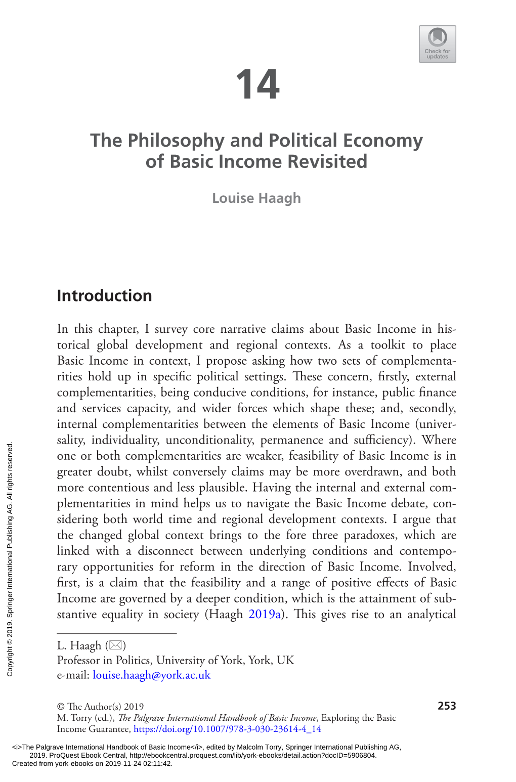 The Philosophy and Political Economy of Basic Income Revisited