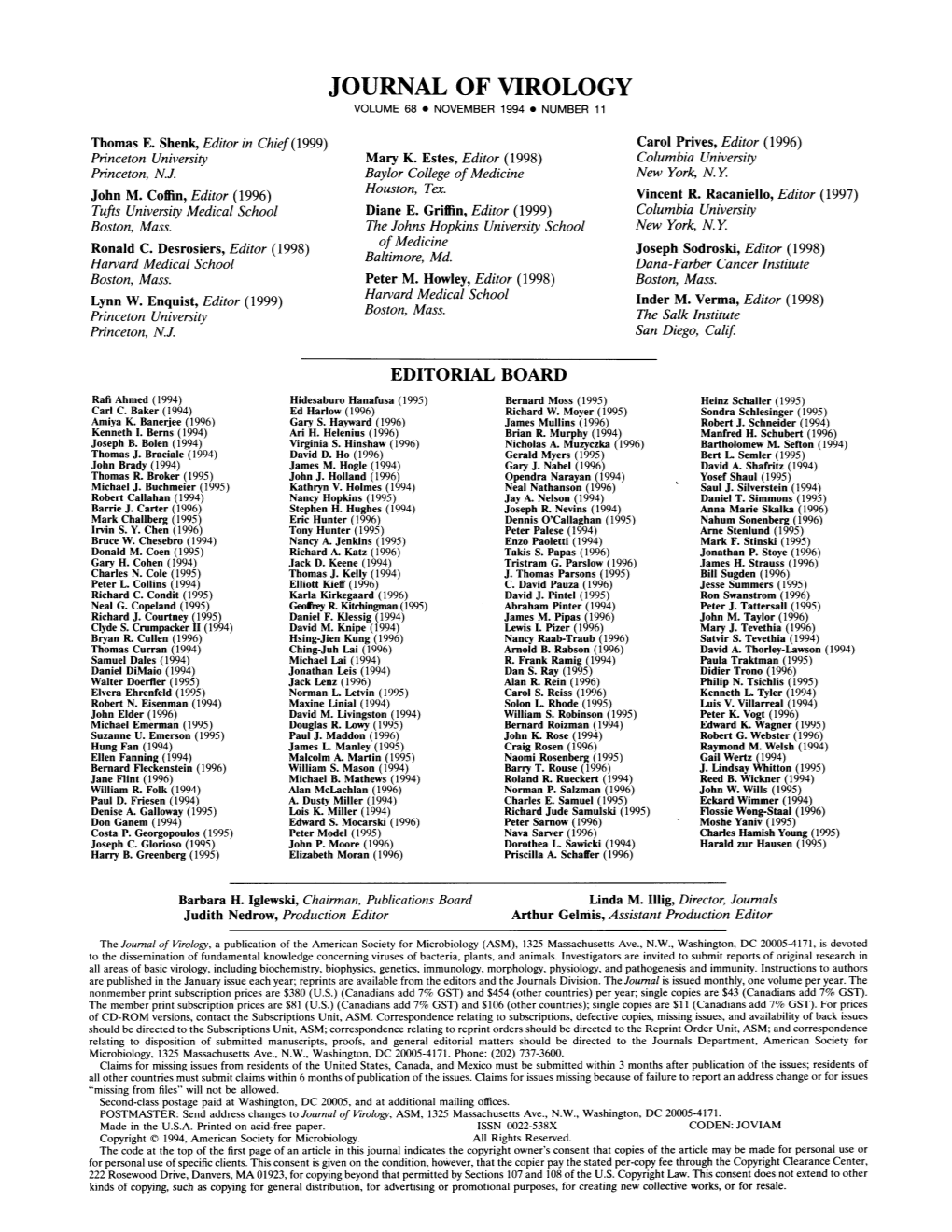 Journal of Virology Volume 68 * November 1994 * Number 11