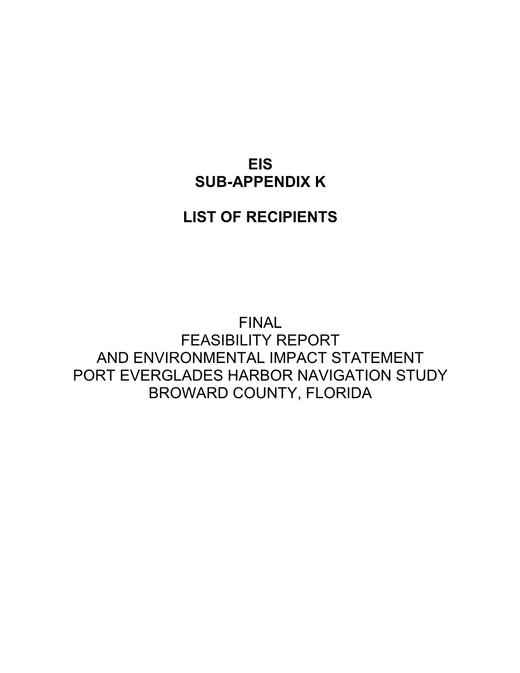 Port Everglades Harbor Navigation Study, Final Environmental Impact