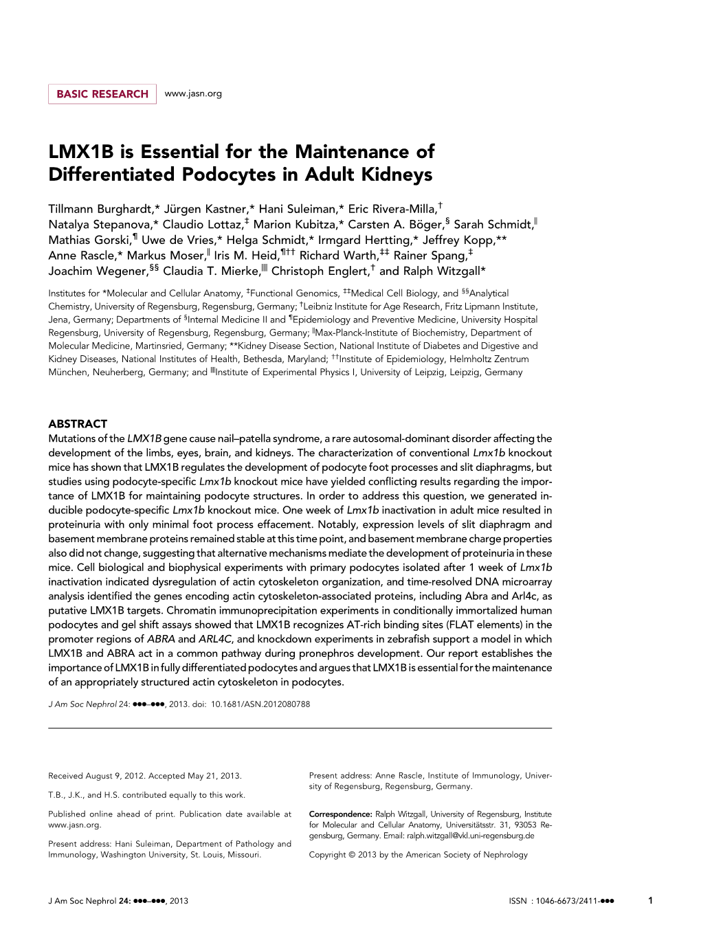 LMX1B Is Essential for the Maintenance of Differentiated Podocytes in Adult Kidneys