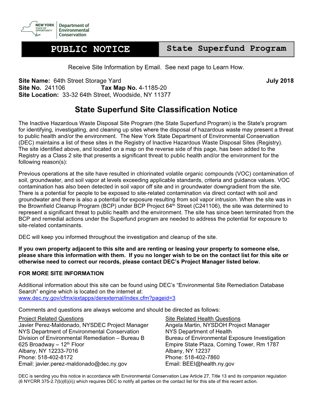 PUBLIC NOTICE State Superfund Program