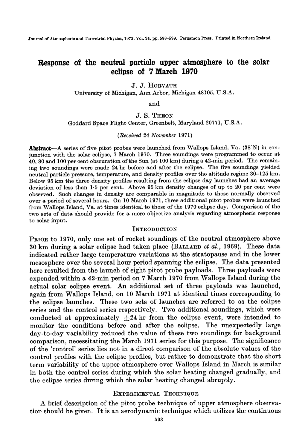 Response of the Neutral Particle Upper Atmosphere to the Solar Eclipse of 7 Lkarch 1970