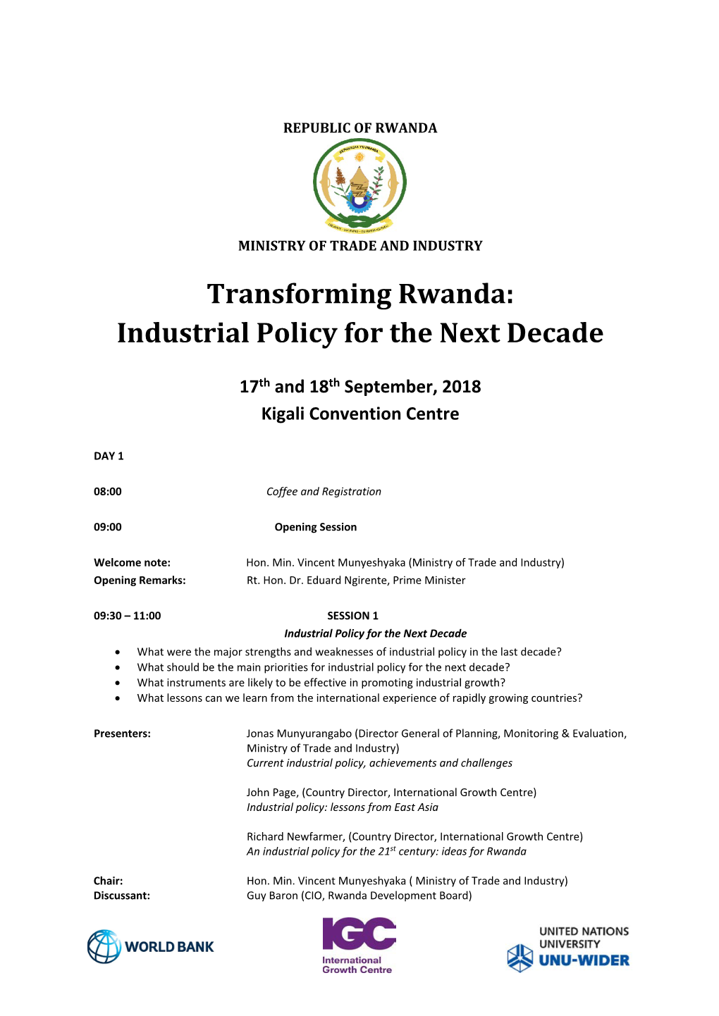 Transforming Rwanda: Industrial Policy for the Next Decade