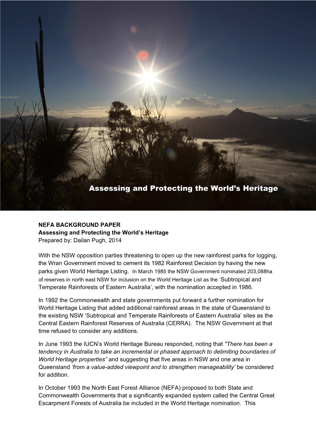 Assessing and Protecting the World's Heritage