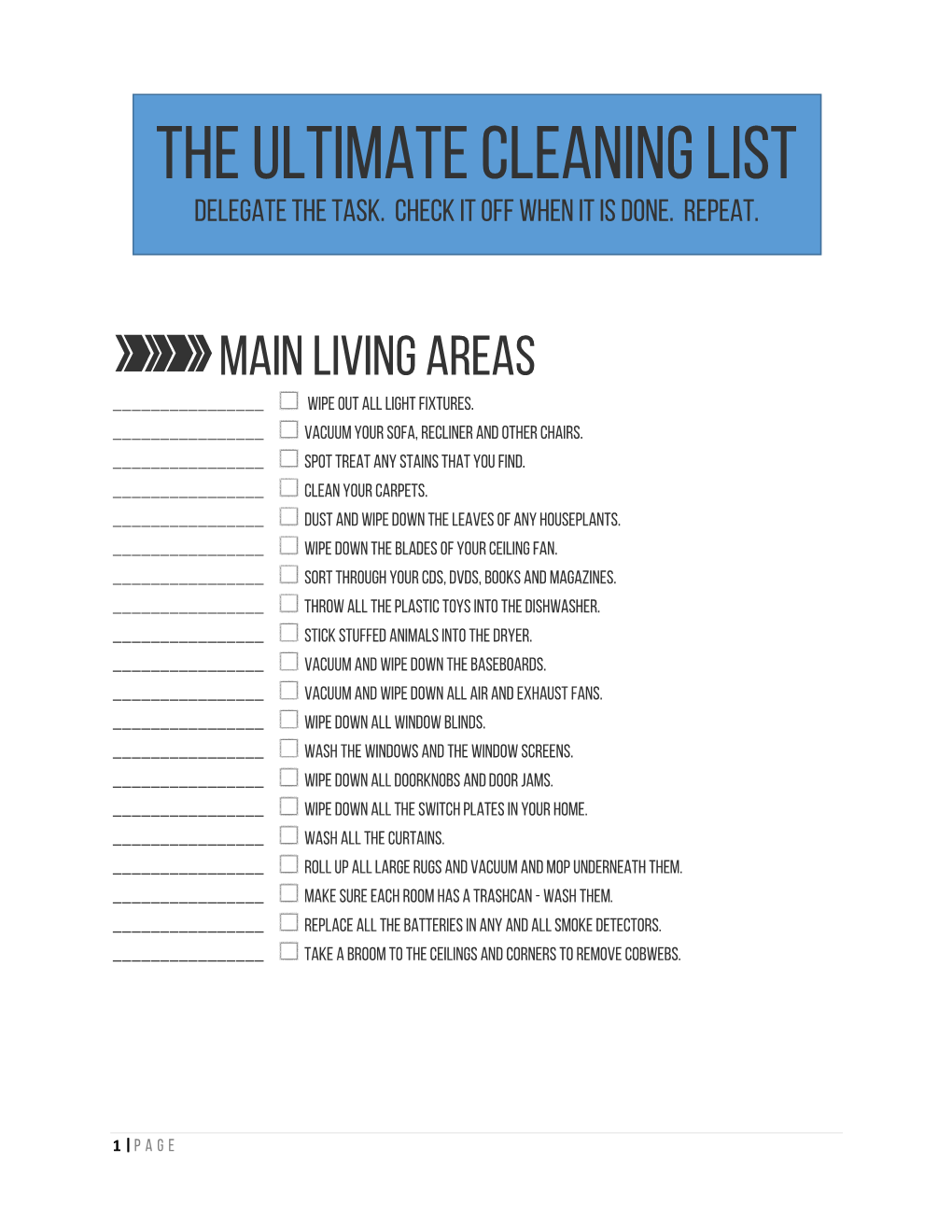 The Ultimate Cleaning List Delegate the Task