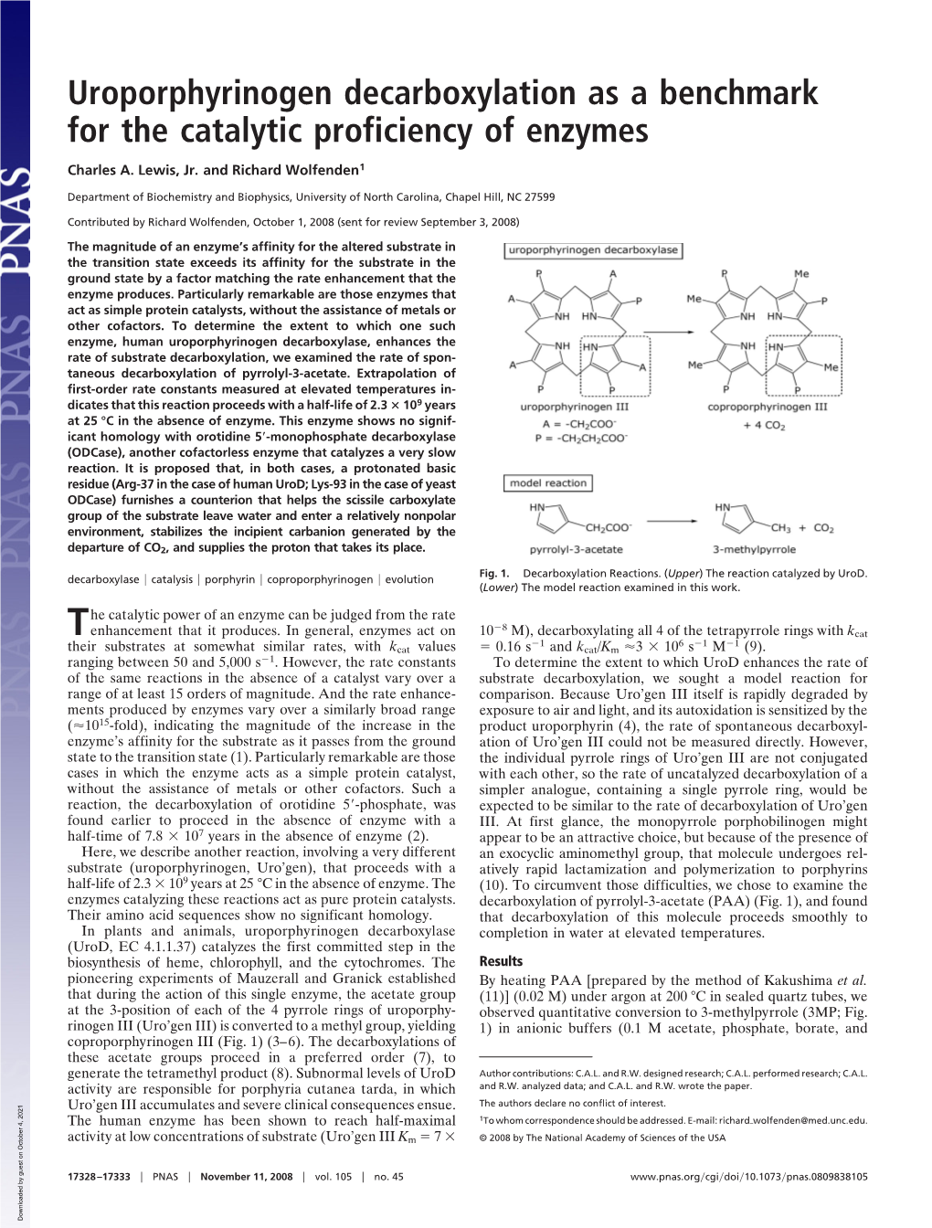 Uroporphyrinogen Decarboxylation As a Benchmark for the Catalytic Proficiency of Enzymes