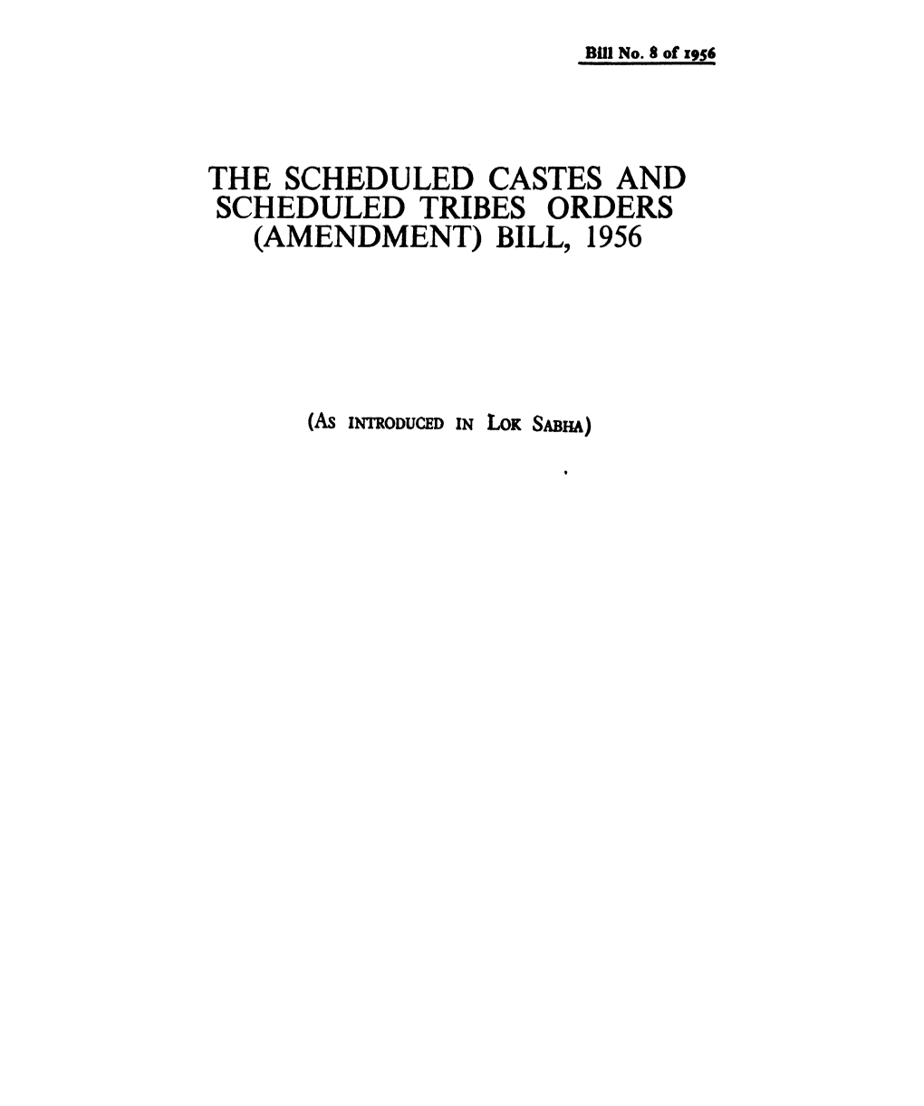 The Scheduled Castes and Scheduled Tribes Orders (Amendment) Bill, 1956