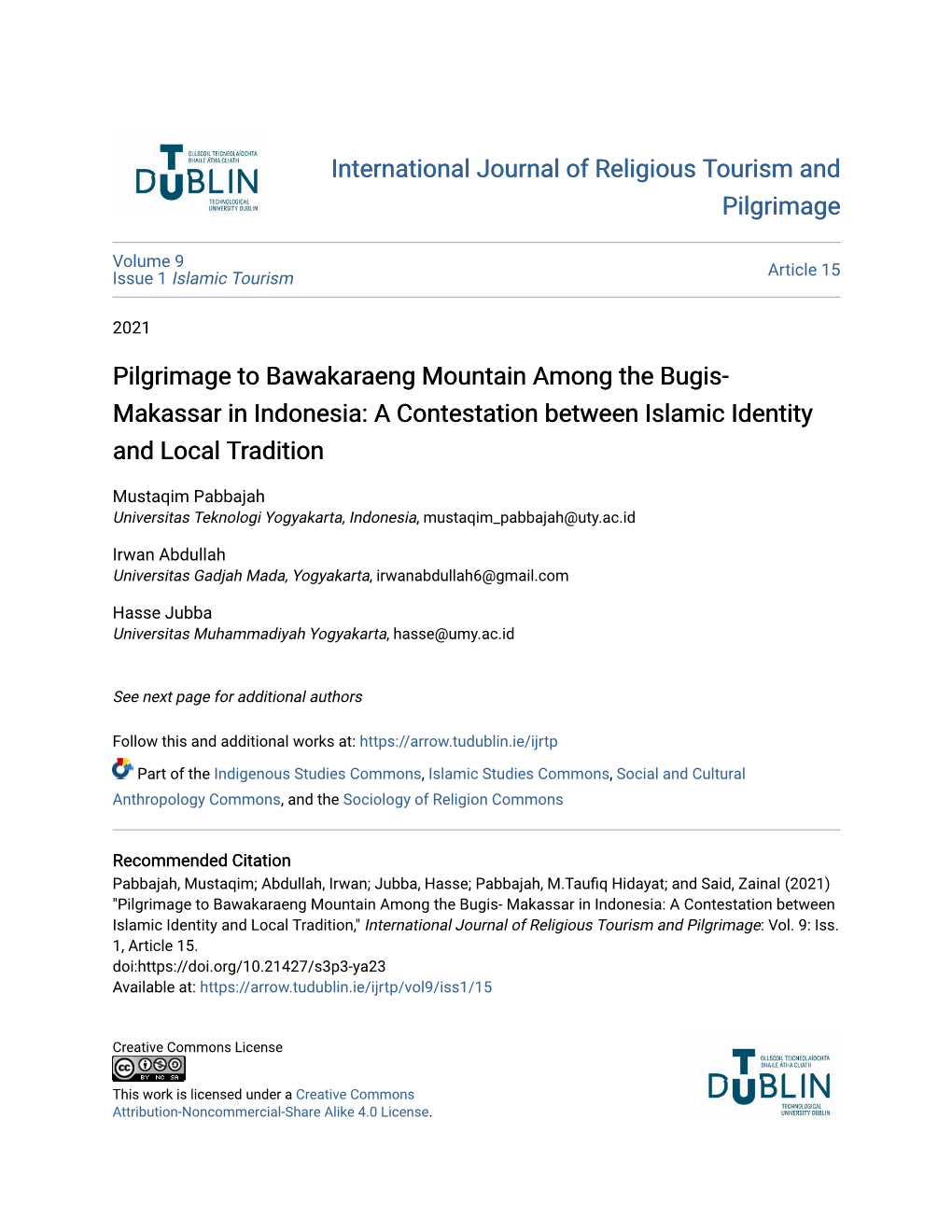 Pilgrimage to Bawakaraeng Mountain Among the Bugis- Makassar in Indonesia: a Contestation Between Islamic Identity and Local Tradition