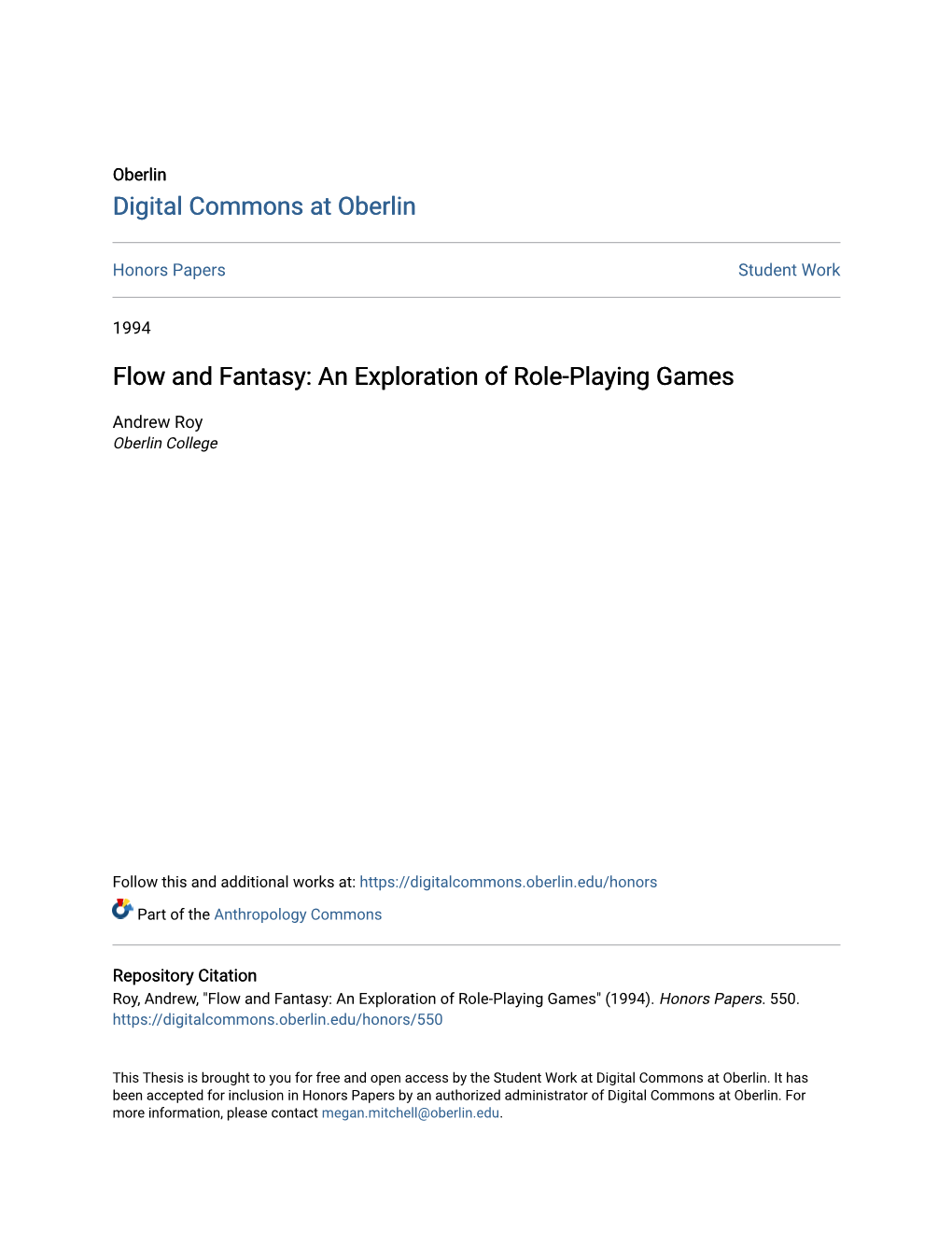 An Exploration of Role-Playing Games