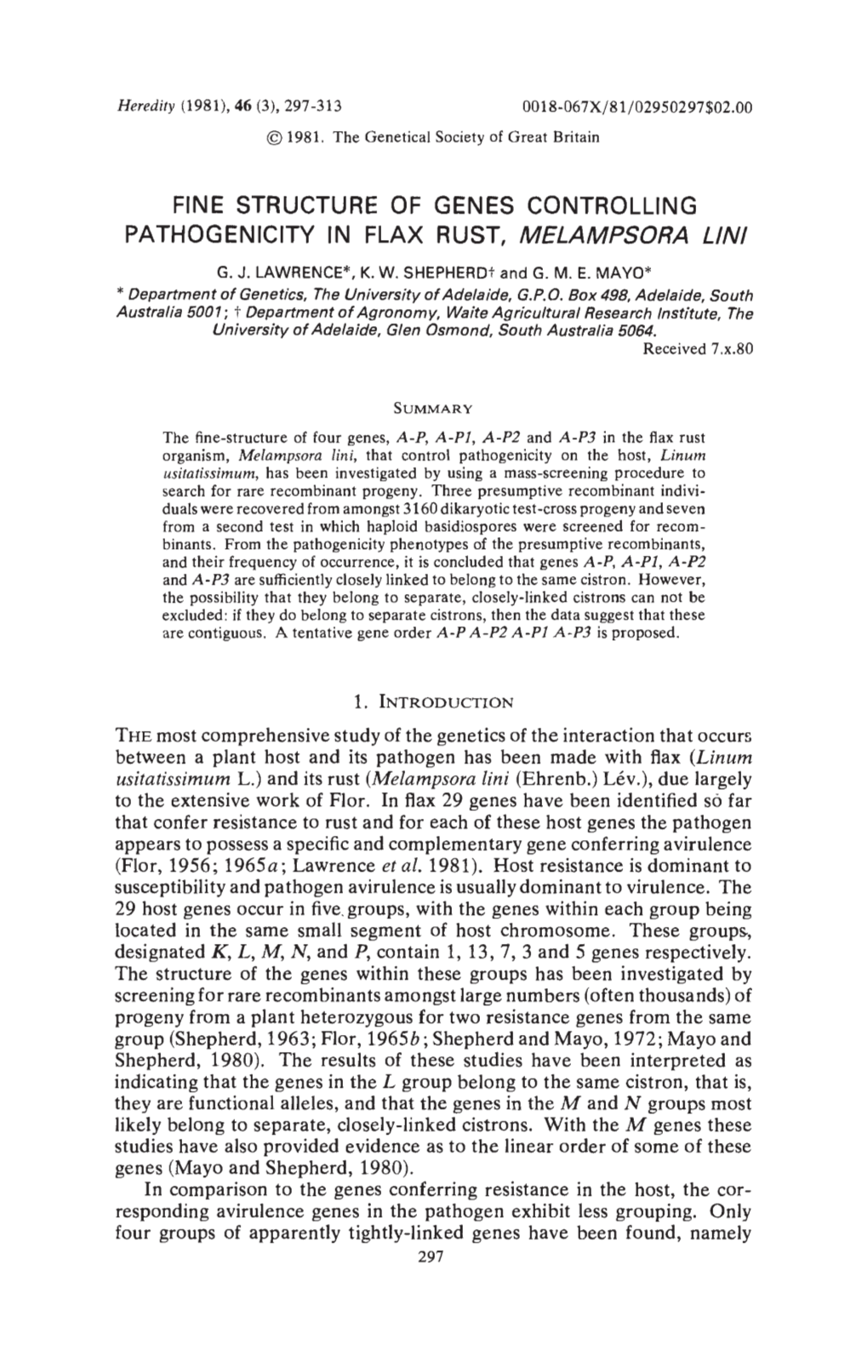 Pathogenicity in Flax Rust, Melampsora Lini