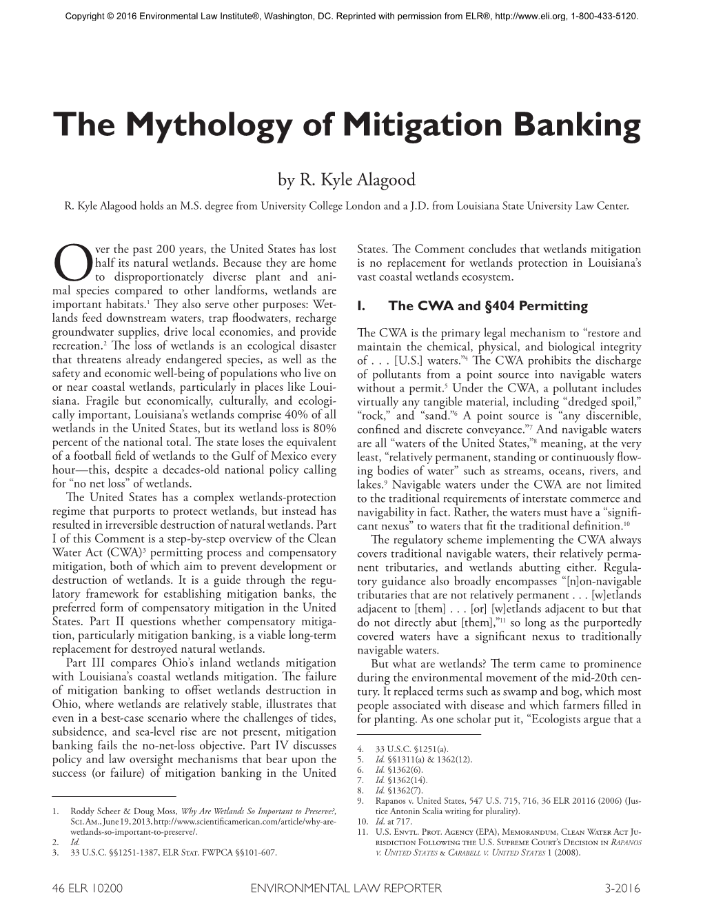 The Mythology of Mitigation Banking