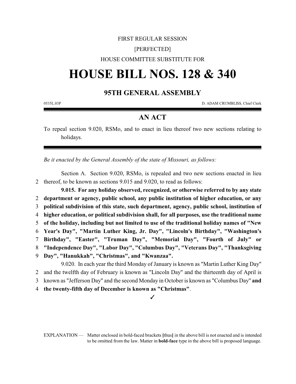House Bill Nos. 128 &