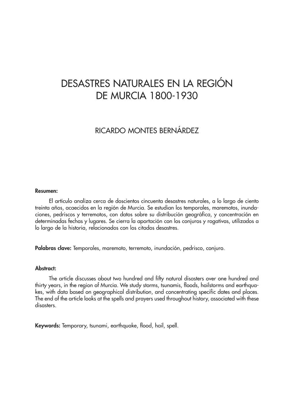 Desastres Naturales En La Región De Murcia 1800-1930