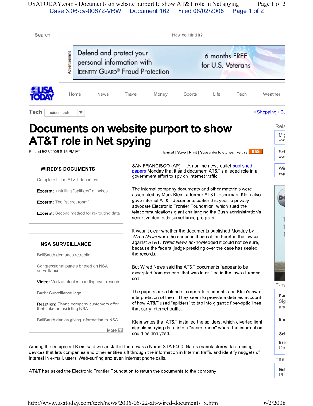 Documents on Website Purport to Show AT&T Role in Net Spying