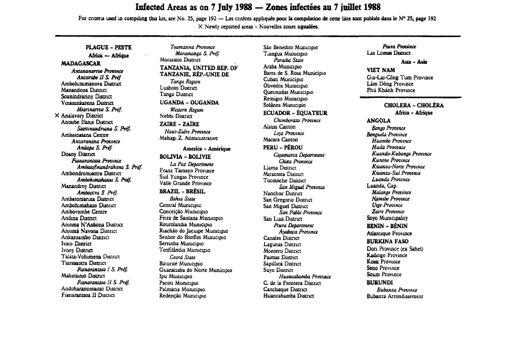 Infected Areas As on 7 July 1988 — Zones Infectées Au 7 Juillet 1988