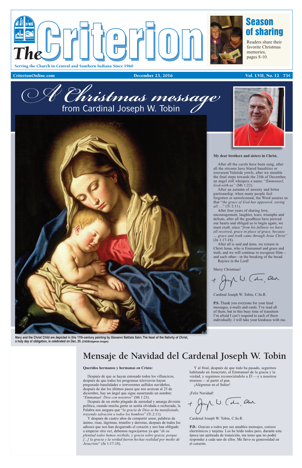 Mensaje De Navidad Del Cardenal Joseph W. Tobin