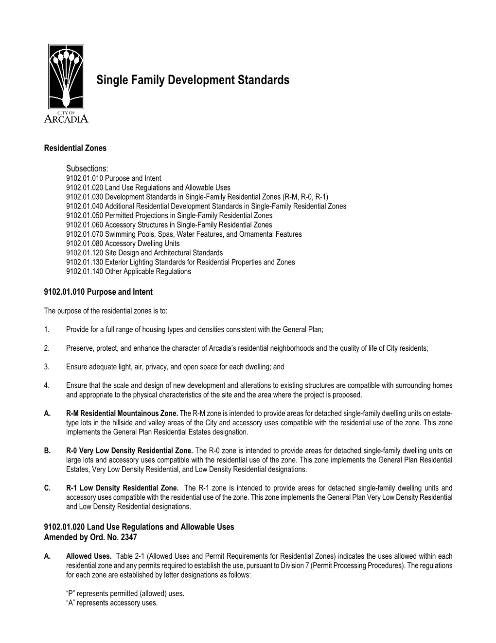 Single Family Development Standards