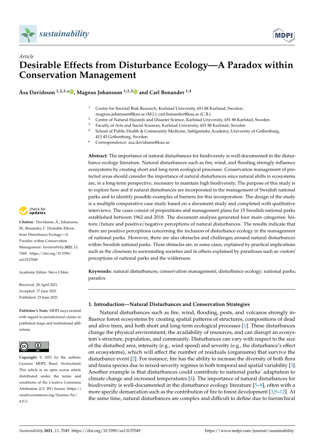 Desirable Effects from Disturbance Ecology—A Paradox Within Conservation Management