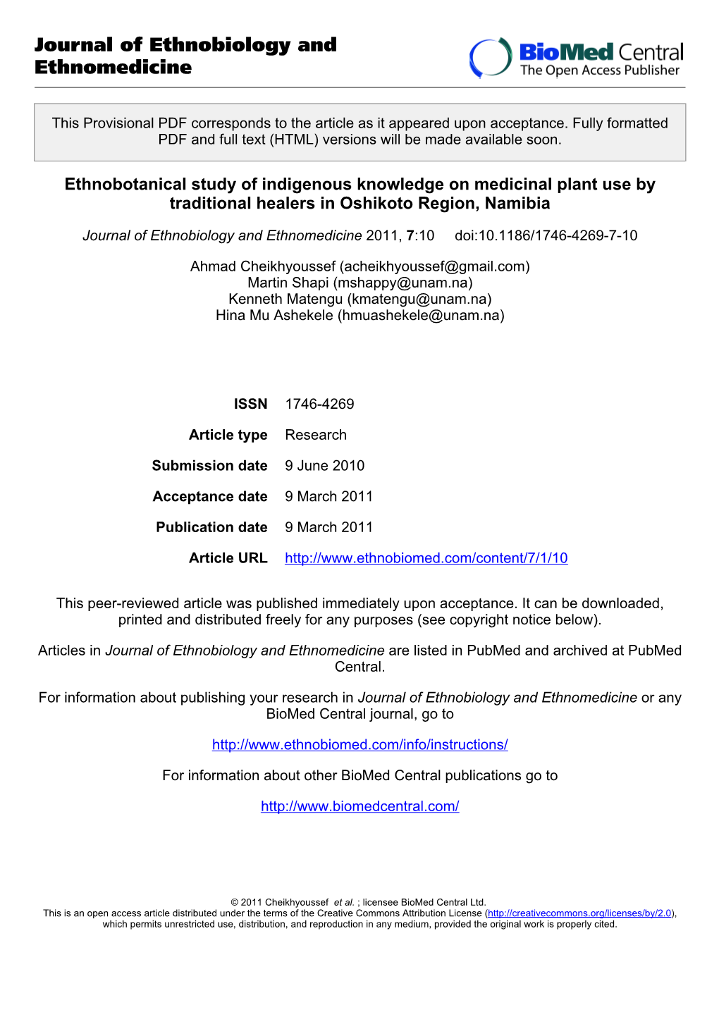 Journal of Ethnobiology and Ethnomedicine