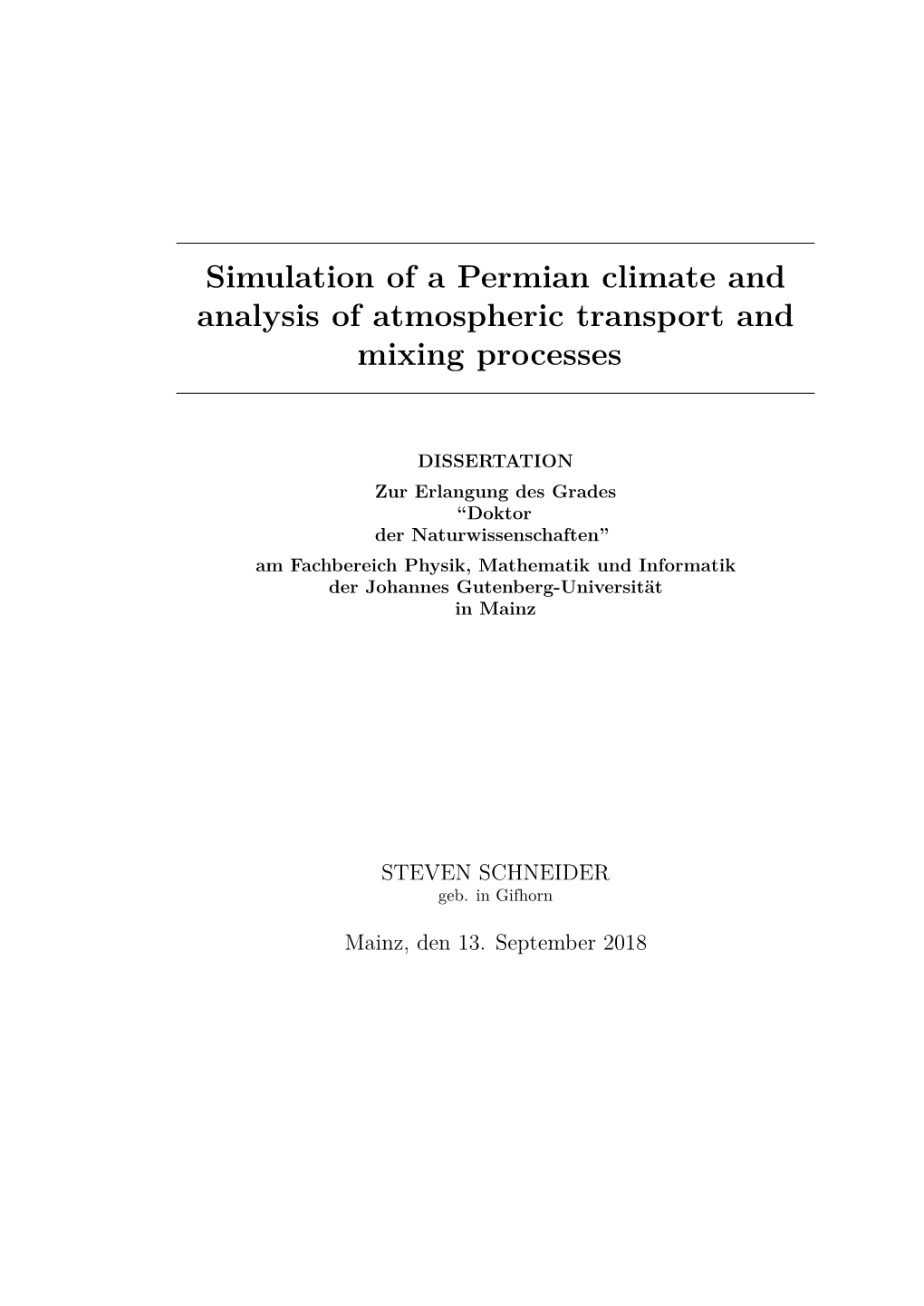 Simulation of a Permian Climate and Analysation of Atmospheric