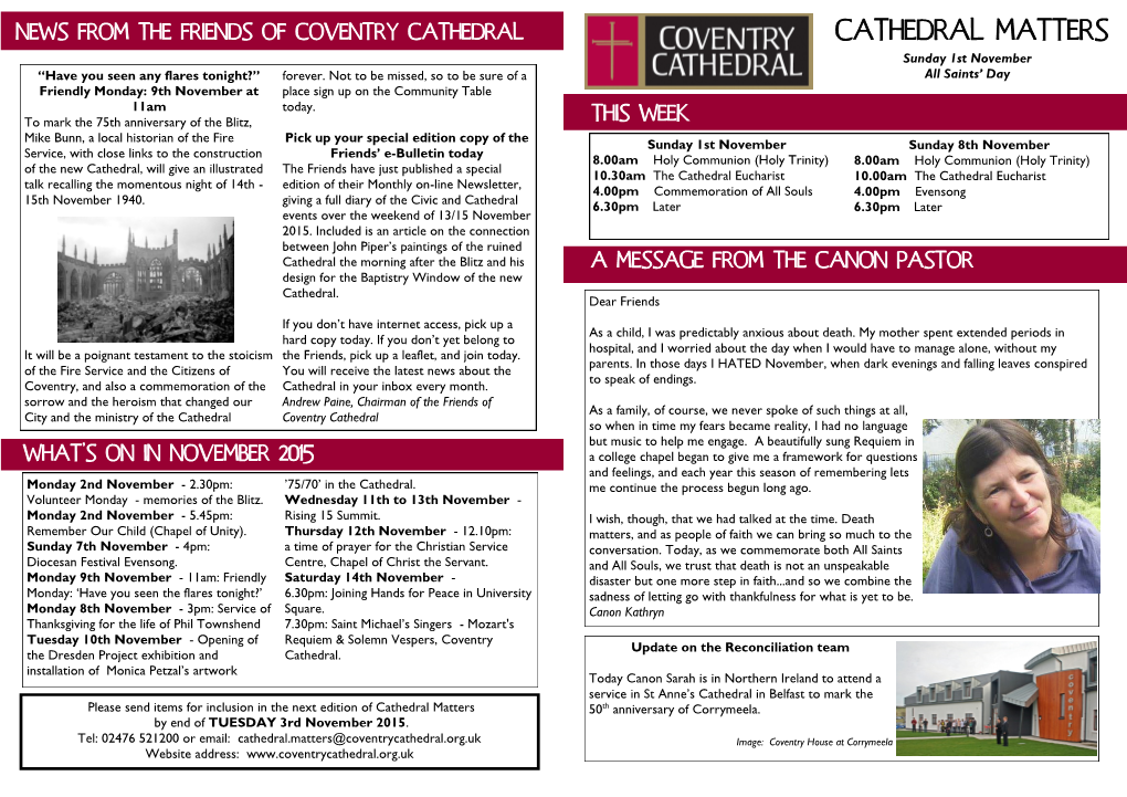 CATHEDRAL MATTERS Sunday 1St November “Have You Seen Any Flares Tonight?” Forever