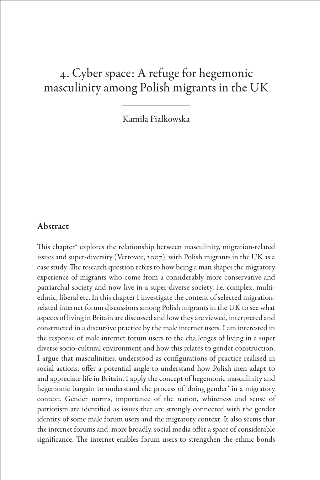 Yber Space: a Refuge for Hegemonic Masculinity Among Polish Migrants in the UK