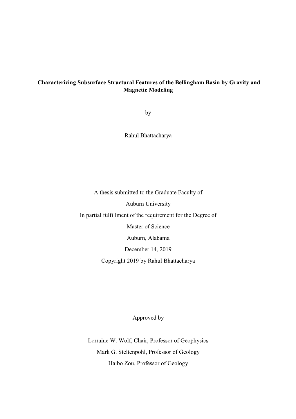 Characterizing Subsurface Structural Features of the Bellingham Basin by Gravity and Magnetic Modeling