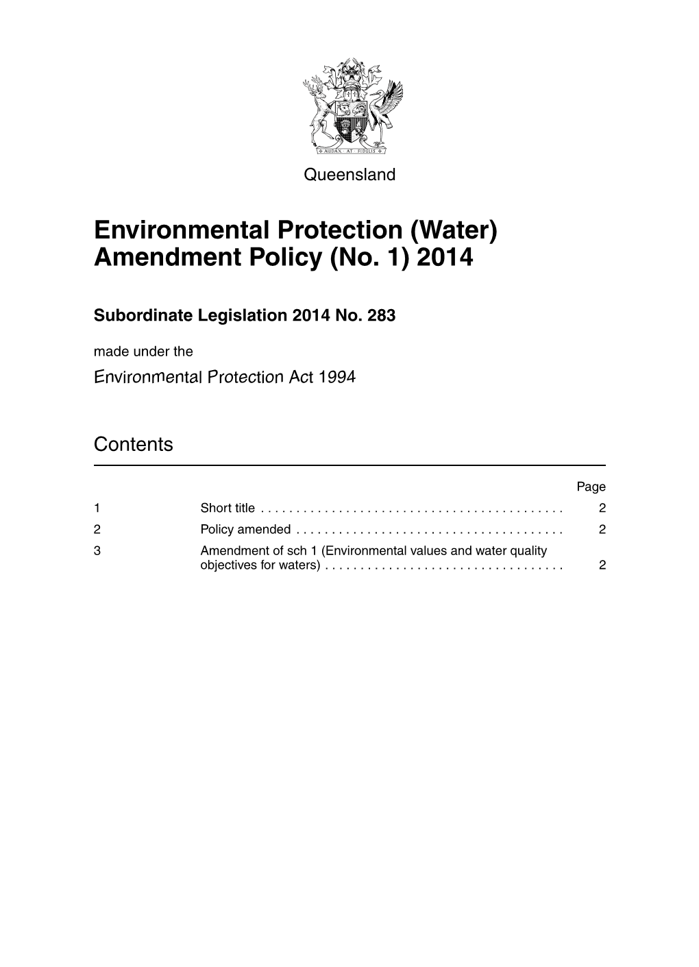 Environmental Protection (Water) Amendment Policy (No