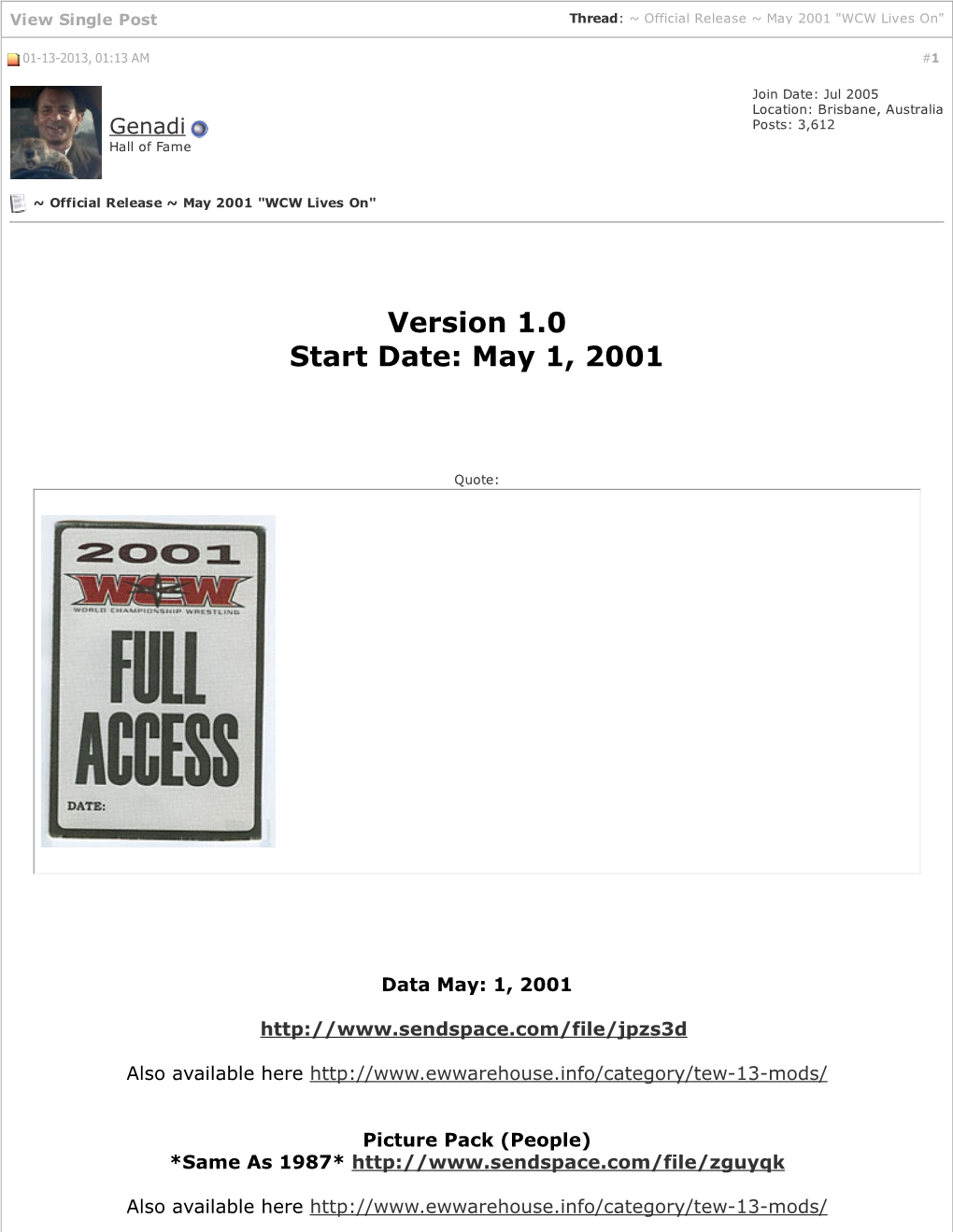 Version 1.0 Start Date: May 1, 2001