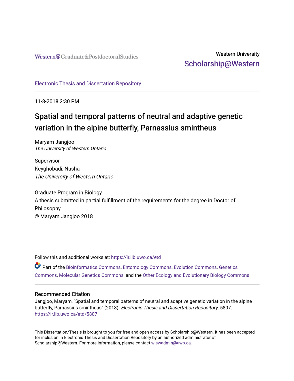 Spatial and Temporal Patterns of Neutral and Adaptive Genetic Variation in the Alpine Butterfly, Parnassius Smintheus