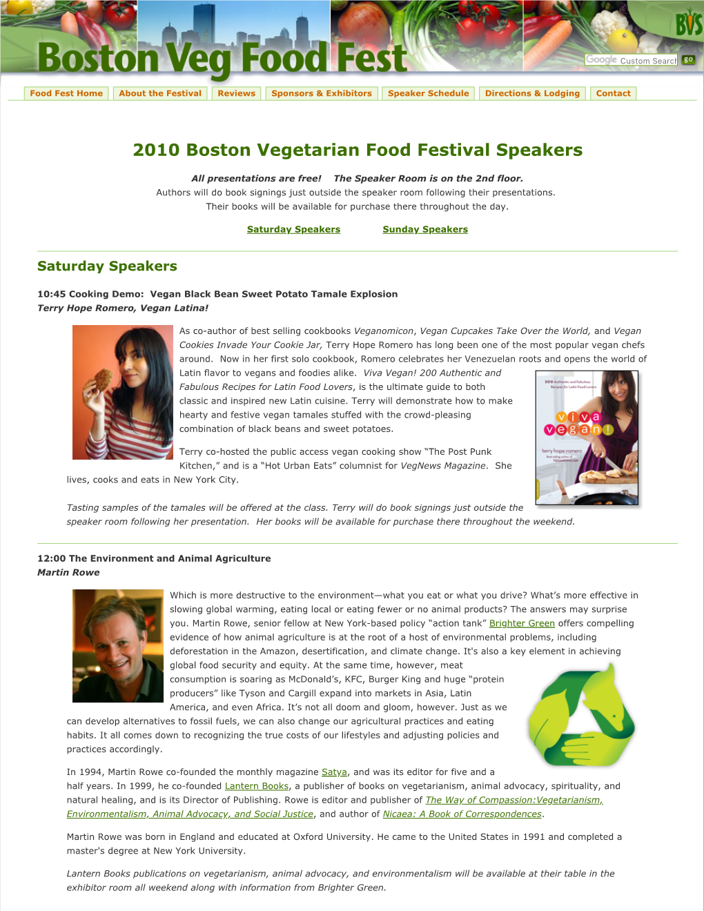 2010 Boston Vegetarian Food Festival Speakers
