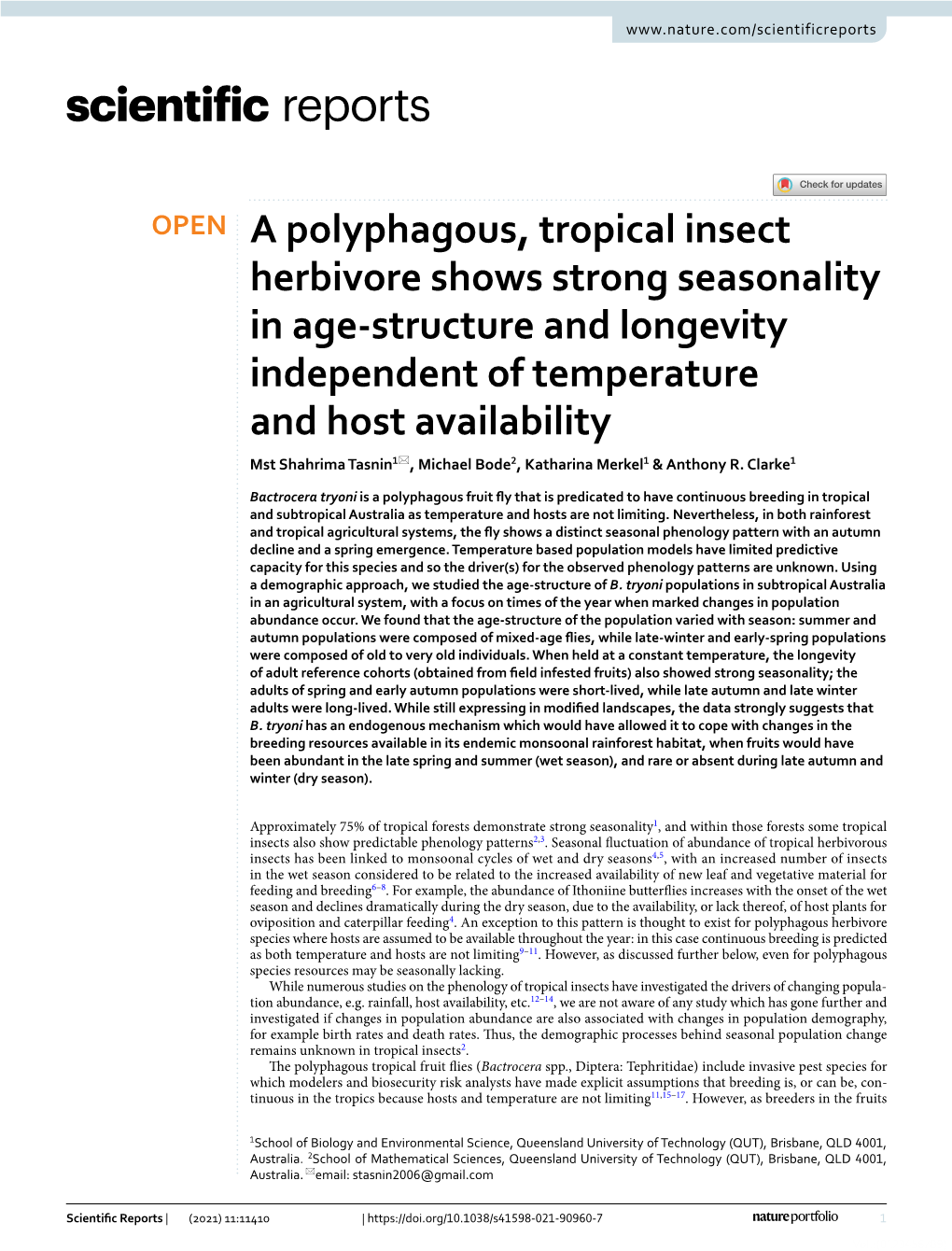 A Polyphagous, Tropical Insect Herbivore Shows Strong Seasonality in Age-Structure and Longevity Independent of Temperature