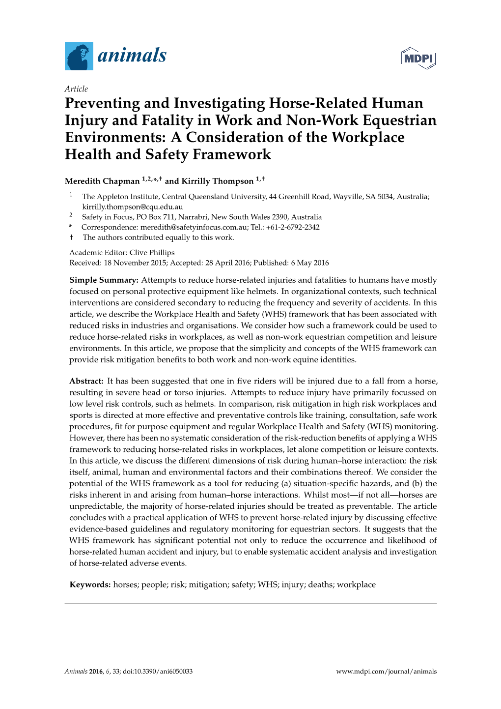 Preventing and Investigating Horse-Related Human Injury and Fatality in Work and Non-Work Equestrian Environments