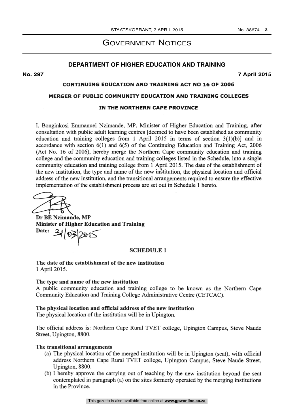 Merger of Public Community Education and Training Colleges in Northern