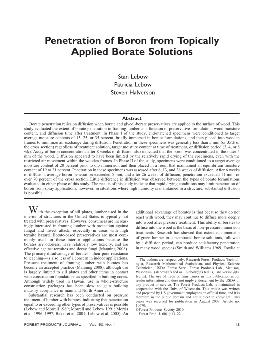 Penetration of Boron from Topically Applied Borate Solutions